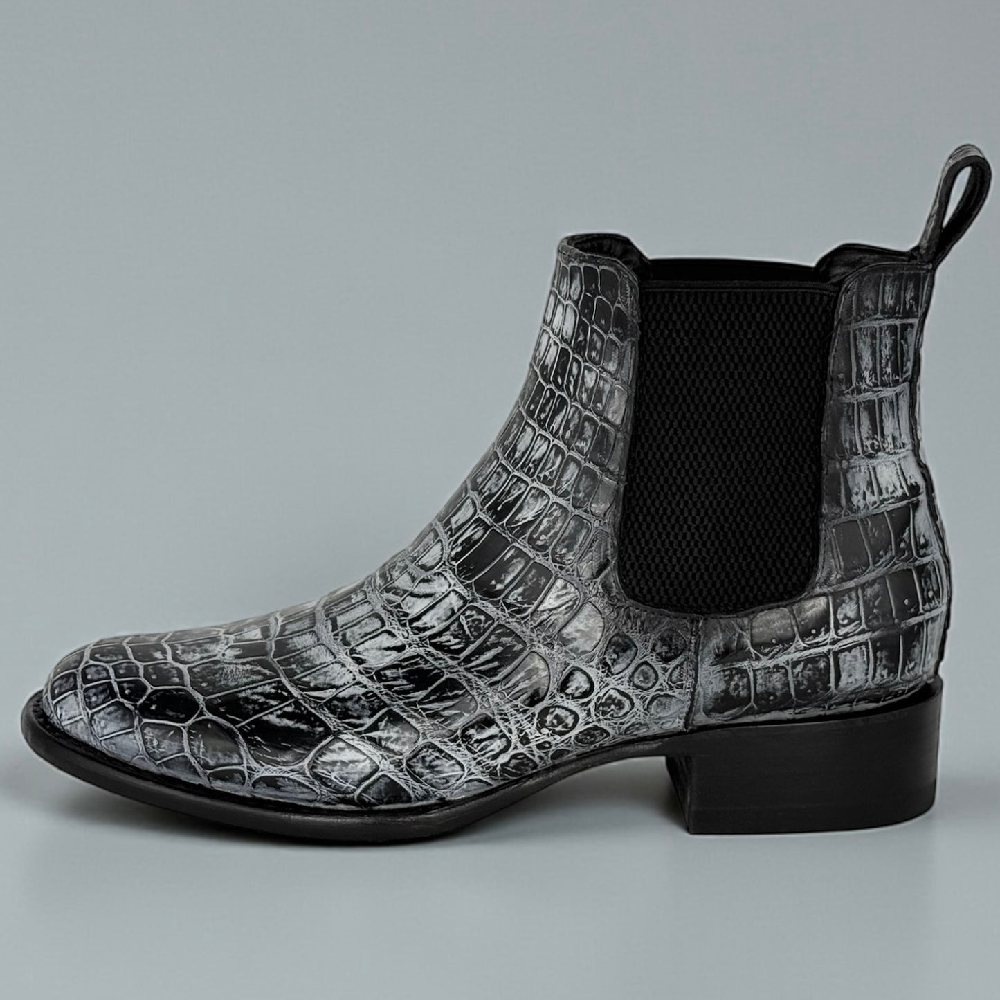 Botines Chelsea Cocodrilo Moreletii Gris Rústico