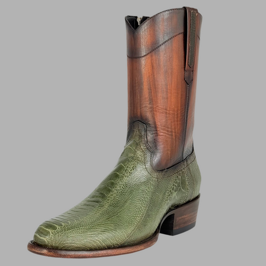 Bota Modelo Invasor En Pata De Avestruz Verde Olivo