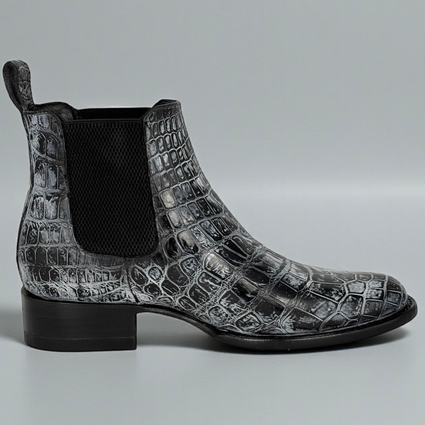 Botines Chelsea Cocodrilo Moreletii Gris Rústico