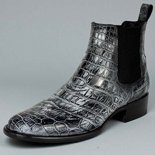 Botines Chelsea Cocodrilo Moreletii Gris Rústico