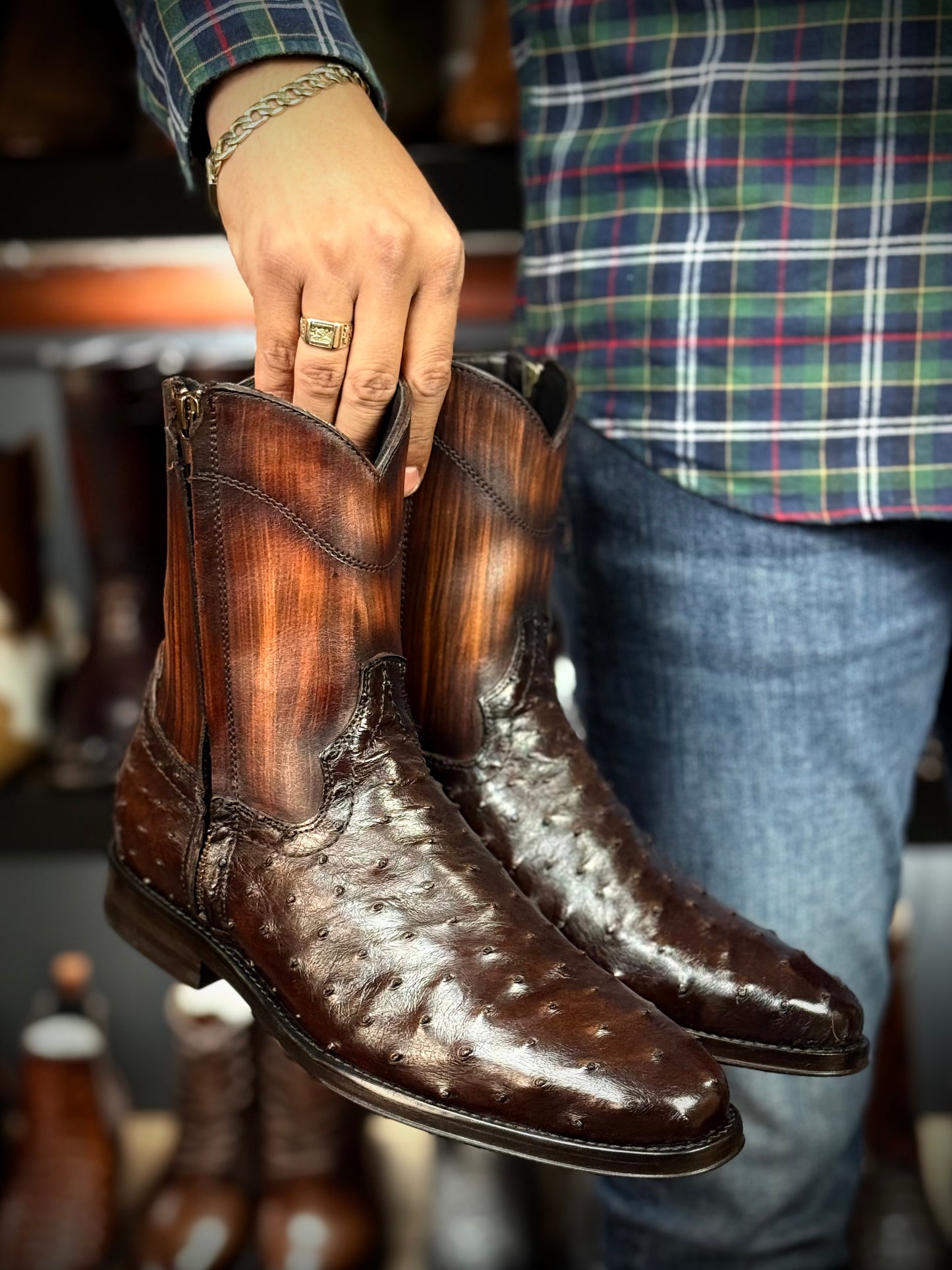 Botín Alex Avestruz Tabaco