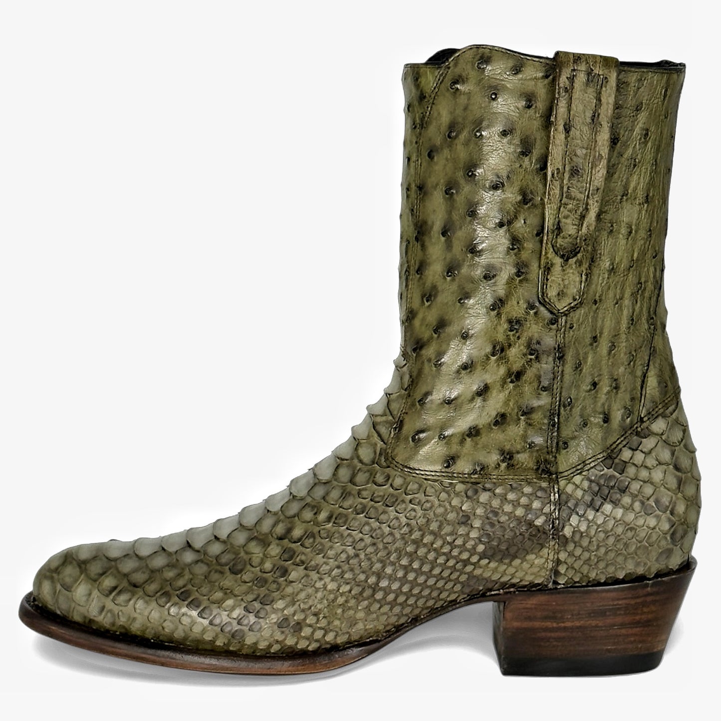BOTÍN ARTHUR VERDE SECO FULL PITON/ AVESTRUZ
