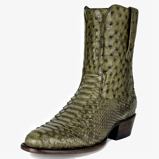 BOTÍN ARTHUR VERDE SECO FULL PITON/ AVESTRUZ